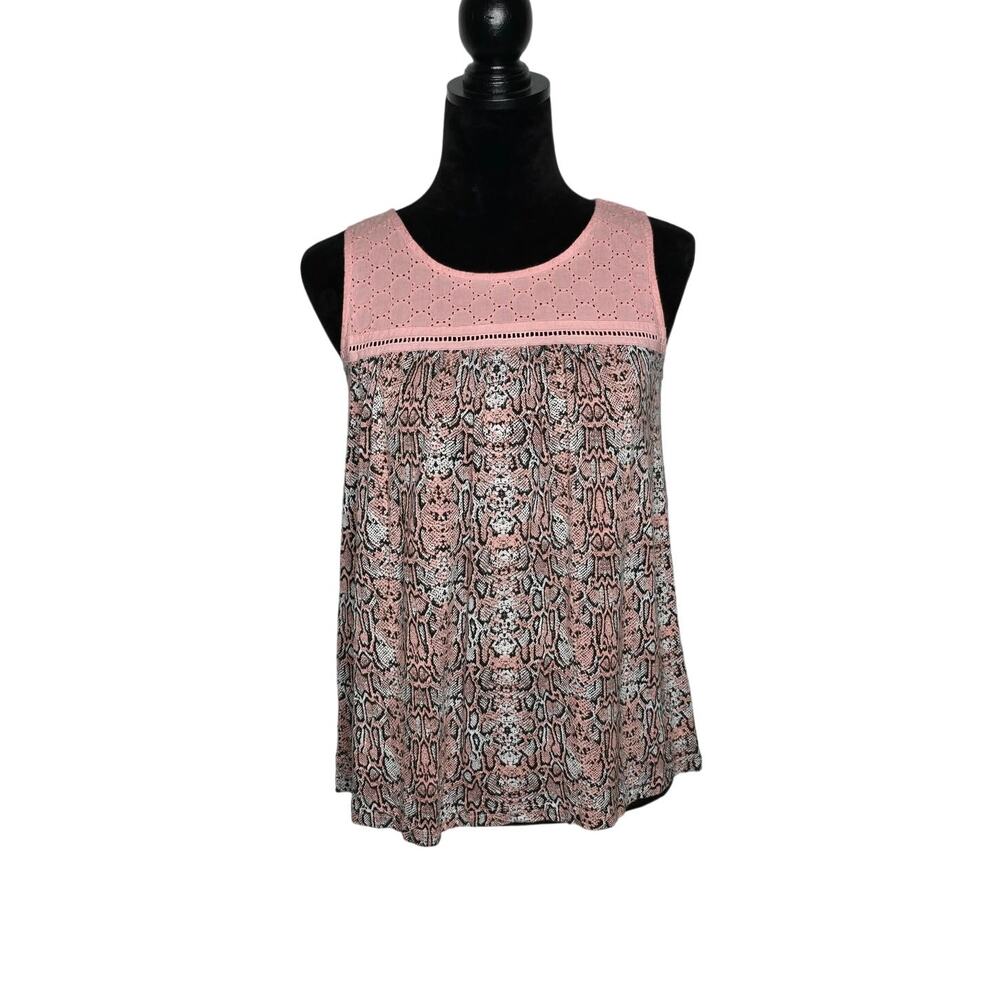 Indigo Poppy Womens Small Pink Snake Print Eyelet Sleeveless Babydoll Top